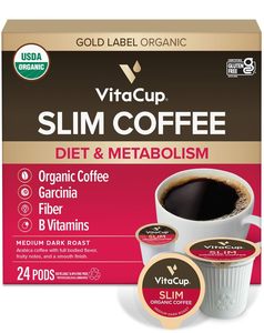 VitaCup Slim Organic Coffee <b>Pods</b>, Diet Support with Ginseng,Garcinia, B Vitamins,<b>Bold</b> Medium Dark Roast, Single Serve <b>Pod</b>, 24 Ct - Product Image 3