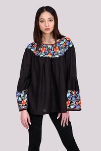 Vestido informal de verano de moda lavable hecho a mano de manga tres cuartos floral tejido natural bordado mexicano - Product Image 2