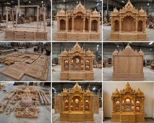 Mandir de prière en teck moderne de style Haveli traditionnel, armoire de temple artisanale personnalisée avec rangement - Product Image 2