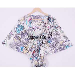 Vestido Largo de Fiesta para Mujer, Estampado a Mano, Estilo Kaftan, Informal, Hecho a Mano en India, de Algodón Puro, Cómodo para Verano y Otoño - Product Image 2