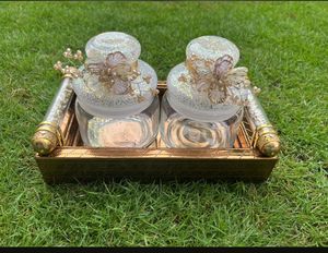 Luxury Resin Decorative Crystal Clear <b>Jar</b> Set <b>Airtight</b> Kitchen <b>Jar</b> Set Dry Fruit Serving <b>Jar</b> Set with Tray for Table Decoration - Product Image 2