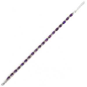 925 Sterling Silver Water Drop Almond Amethyst Crystal Elegant <b>Bangle</b> <b>Bracelet</b> with Claw Setting for Everyday Wear - Product Image 3