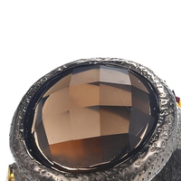 Bague en argent sterling 925 avec quartz fumé naturel mexicain fait à la main et grenat