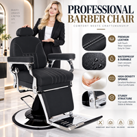 Fauteuil de Barbier Hydraulique Professionnel en Cuir PVC Noir Inclinable avec Repose-Pieds pour Salon de Coiffure Moderne