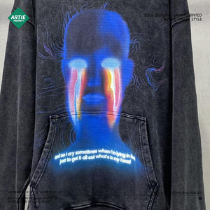 เสื้อฮู้ดผ้าฝ้าย400GSM ซักกรดวินเทจพิมพ์ลายดิจิตอลโอเวอร์ไซส์สำหรับฤดูหนาวดีไซน์ดั้งเดิม100% กำหนดได้เอง - Product Image 3