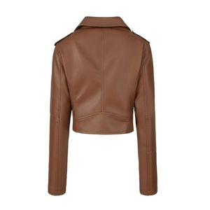 Automne hiver polyvalent couleur unie femmes moto Style PU veste en cuir mode revers fermeture éclair femme à manches longues vestes - Product Image 2