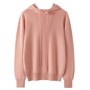 Sweat à capuche en cachemire pour femmes automne hiver pull à bord complet chaud tricot ample ODM approvisionnement avant Logo lavé à l'acide imprimé - Product Image 1