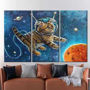 Lienzo Impreso: Arte de Gato Astronauta, Decoración para Cuarto de Niños, Diseño de Dibujos Animados, 3P: Enmarcado para Galería - Product Image 1