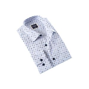 เสื้อเชิ้ตผ้าฝ้ายสีขาวสำหรับผู้ชายเข้ารูปพิมพ์ลายดิจิตอลสีกรมท่า - Product Image 3