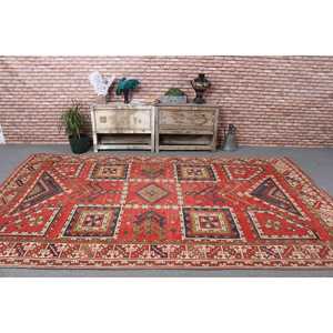Tapis turc 6,5x10,7 pieds, grand tapis vintage, tapis marocain rouge et bleu - Product Image 2