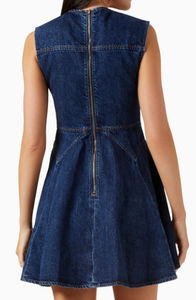 Elegant Gold Flower Button up Slim Fit a Line Sundress Women's <b>Sleeveless</b> <b>Denim</b> Mini Dress Light Wash Jean Dresses for Summer - Product Image 3