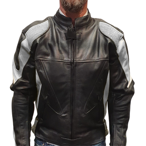Venta caliente Racing chaqueta de cuero de vaca genuino para hombres motociclismo de invierno con protecciones Color negro/gris - Product Image 1