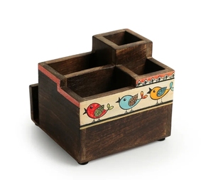 Troupeau d'oiseaux porte-couverts et papeterie en mangowood 5 cloisons porte-couverts en bois peint à la main - Product Image 5