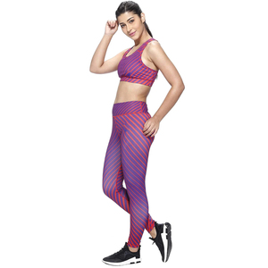 Women's Striped Yoga Set High Waist Leggings <b>Crop</b> <b>Top</b> Racerback Spandex Polyester 2 Piece Workout Fitness Clothing Full Length - Product Image 3