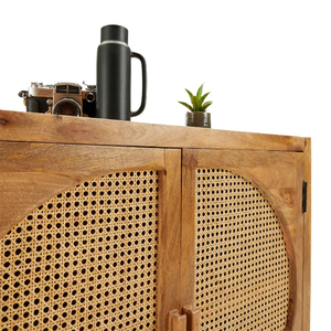 Meuble moderne de luxe en bois massif avec porte ajustée en rotin Meuble de salon design - Product Image 2