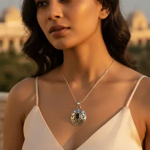 Colgante de Plata 925 con Baño de Rodio, Diseño de Gota de Agua con Granate y Oro Rosa - Product Image 1