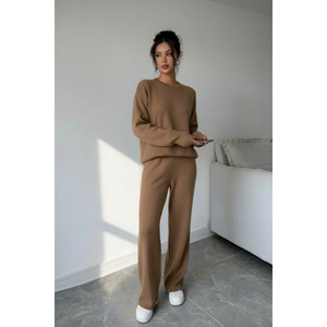 Conjunto de Dos Piezas Extra Grande para Mujer, Pantalones de Punto Acrílico Texturizado con Cierre de Dedo, Conjunto de Pantalones de Punto Extra Grande y Cómodo - Product Image 1