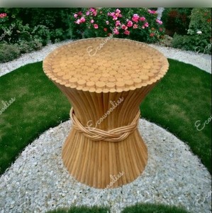 Gerbe de bambou en rotin de nouveau Style avec Table d'appoint à dessus arrondi Tables basses en bambou canalisées pour salon chambre à coucher table à thé - Product Image 1