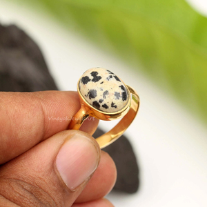 Jaspe dálmata en forma de pera anillo de ajuste de bisel 10x14mm chapado en oro plata piedra preciosa joyería hecha a mano regalo para fiesta de boda - Product Image 3