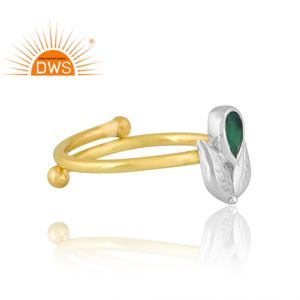 Design élégant en laiton plaqué or 18 carats Onyx vert naturel bague en pierre précieuse Design Demi bijoux fins pour les femmes cadeau pour elle - Product Image 4