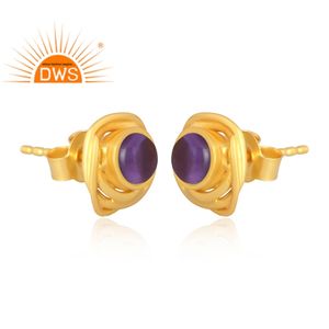 Meilleures ventes Boucles d'oreilles en argent sterling 925 plaqué or 18 carats avec améthyste naturelle Fabricant de bijoux fins - Product Image 3