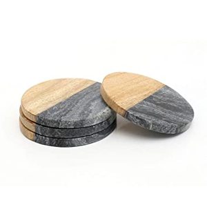 Ensemble de sous-verres à thé rond en marbre blanc et bois, fabricant de bois de haute qualité - Product Image 5