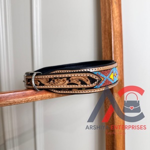 Collar de perro de cuero genuino de patrón occidental, diseño de calavera mecanizado a mano, acolchado y ajustable para mayor comodidad, producto a granel al por mayor - Product Image 2