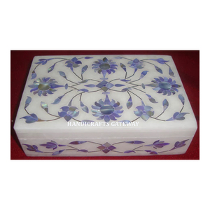 Handmade High Quality Polished <b>White</b> Marble Classic Attractive Inlaid Design Blue Mother Pearl Jewelry <b>Boxes</b> Business <b>Gift</b> Home - Product Image 1
