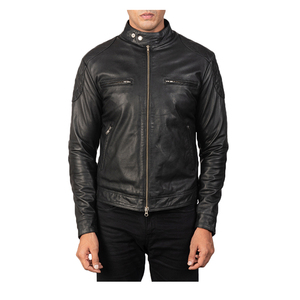 Unisex Gatsby Black Camouflage Leather <b>Biker</b> <b>Jacket</b> with Stand Collar Waterproof & Windproof for Winter - Product Image 1