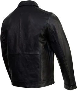 Veste en cuir de vache personnalisée 2025 pour hommes veste de moto authentique de haute qualité conception sans col pour veste pour hommes - Product Image 4