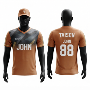 เสื้อแบดมินตันแบบยูนิเซ็กซ์ แขนสั้น 175 GSM ผ้า Interlock ระบายเหงื่อ สีเหลืองแดง ปักชื่อผู้เล่น ปักชื่อทีม ด้วยเทคนิค Heat Transfer - Product Image 1