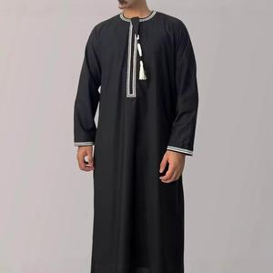 Thobe pecho bolsillo hombres Jubba verano poliéster Casual cuello en V manga larga ajuste suelto hasta el suelo Shalwar Kameez nueva moda - Product Image 4
