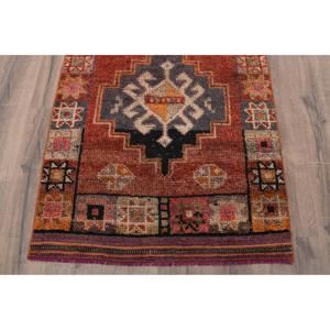 Turkish Vintage Rug, 3x10.7 ft <b>Runner</b> Rug, <b>Red</b> Orange Plants & trees Rug - Product Image 2