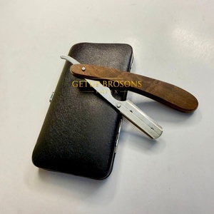 Rasoir professionnel jetable de haute qualité pour barbier, à lame droite en acier inoxydable, manche en bois durable, pour le visage - Product Image 3