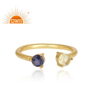 แหวนเงินแท้925ชุบทอง18K ประดับมะนาวโทแพซและพลอย iolite แบบปรับได้สำหรับเป็นของขวัญสำหรับผู้หญิง - Product Image 3