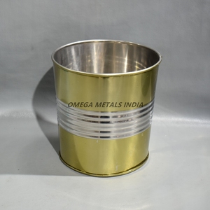 Enfriador de vino de gran capacidad, cubo de hielo dorado de acero inoxidable con detalles a rayas, perfecto para eventos en interiores y exteriores - Product Image 3