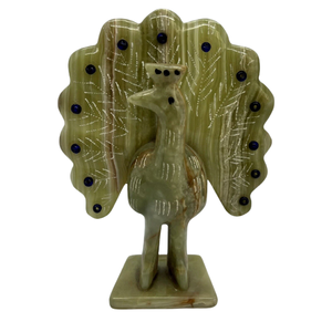 Sculpture de paon en onyx vert sculpté, écologique et vintage, artisanat SUAZ, figurine artisanale - Product Image 1