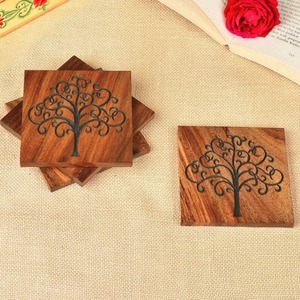 Juego de posavasos de madera decorativos de lujo, posavasos rústicos naturales hechos a mano para mesa de comedor, café, té, hogar, cocina, posavasos para bebidas - Product Image 5