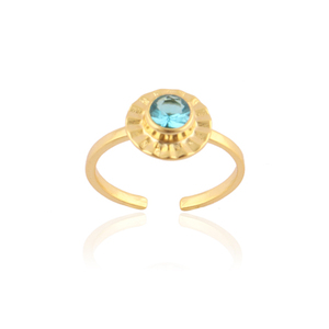 Factory hot selling tiny round swiss blue quartz gold plated open <b>adjustable</b> <b>ring</b> classy hammered minimalist statement <b>ring</b> gift - Product Image 5