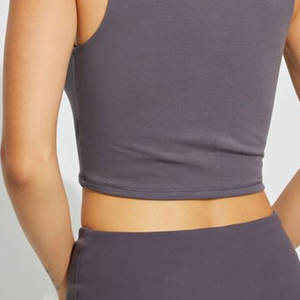 เสื้อครอปแขนสั้นสำหรับผู้หญิงผ้าแคนวาสสีล้วนเป็นมิตรต่อสิ่งแวดล้อม - Product Image 6