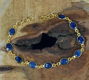 Blue Sapphire <b>Bracelet</b> 925 Sterling <b>Silver</b> 14k Gold Plated Overlay <b>Adjustable</b> Gemstone Jewelry - Product Image 4