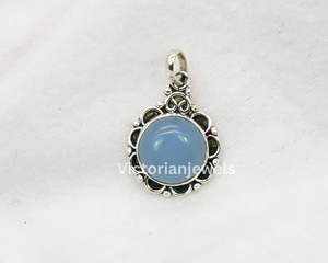 925 plata esterlina sólida junio mes piedra de nacimiento Calcedonia azul con ajuste de bisel colgante de estilo floral - Product Image 4