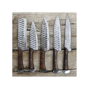 Tay Giả Mạo Damascus Thép Đầu Bếp Của Dao Bộ 5 BBQ Knife Bếp Knife Set Với Túi Da