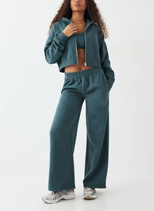 Conjunto de 2 Piezas para Mujer, Estilo Étnico, Sexy, Top Corto con Cremallera y Pantalones Rectos, Ropa Deportiva Informal, Color Zinc - Product Image 2