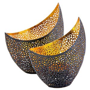 Metal <b>Lantern</b> Bowl <b>Set</b> with Perforated Design and Gold Interior for Home Decoration - Product Image 1