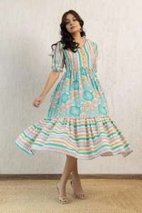 Vestido de algodón con estampado Floral de bloque de mano indio, ropa informal de verano tejida para boda, botón ecológico hecho a mano, nuevo regalo de moda - Product Image 4