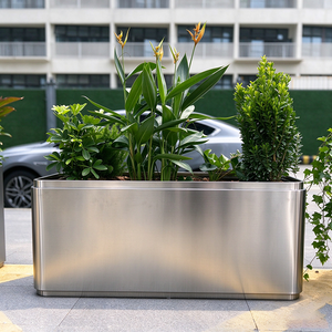 Jardinière rectangulaire moderne en acier inoxydable pour aménagement paysager commercial extérieur, pot de fleurs de jardin sur mesure - Product Image 1