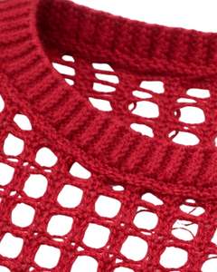 Womens Red Crochet Knit Cropped Sweater With Open Weave Design <b>Long</b> Flare Sleeves Fashionable Casual Streetwear Top - Product Image 5