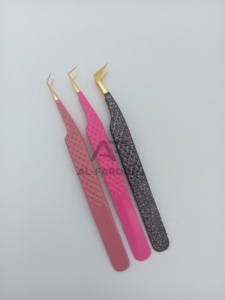 แหนบปลายขนตาสแตนเลสแบบจุดสีทองแหนบต่อขนตาที่จับเพชรปลายไฟเบอร์มีสีชมพูสีดำ - Product Image 5
