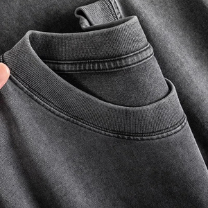 T-shirt Homme Oversize Lavé en Gros 100% Coton Tricoté Lourd 280g Uni Vintage Délavé Col Rond Logo Personnalisé Avant - Product Image 2